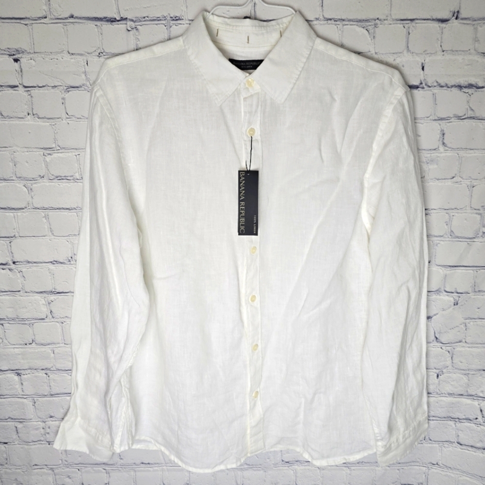 Banana Republic White Linen Men's Button-Down Shirt Size L NWT
